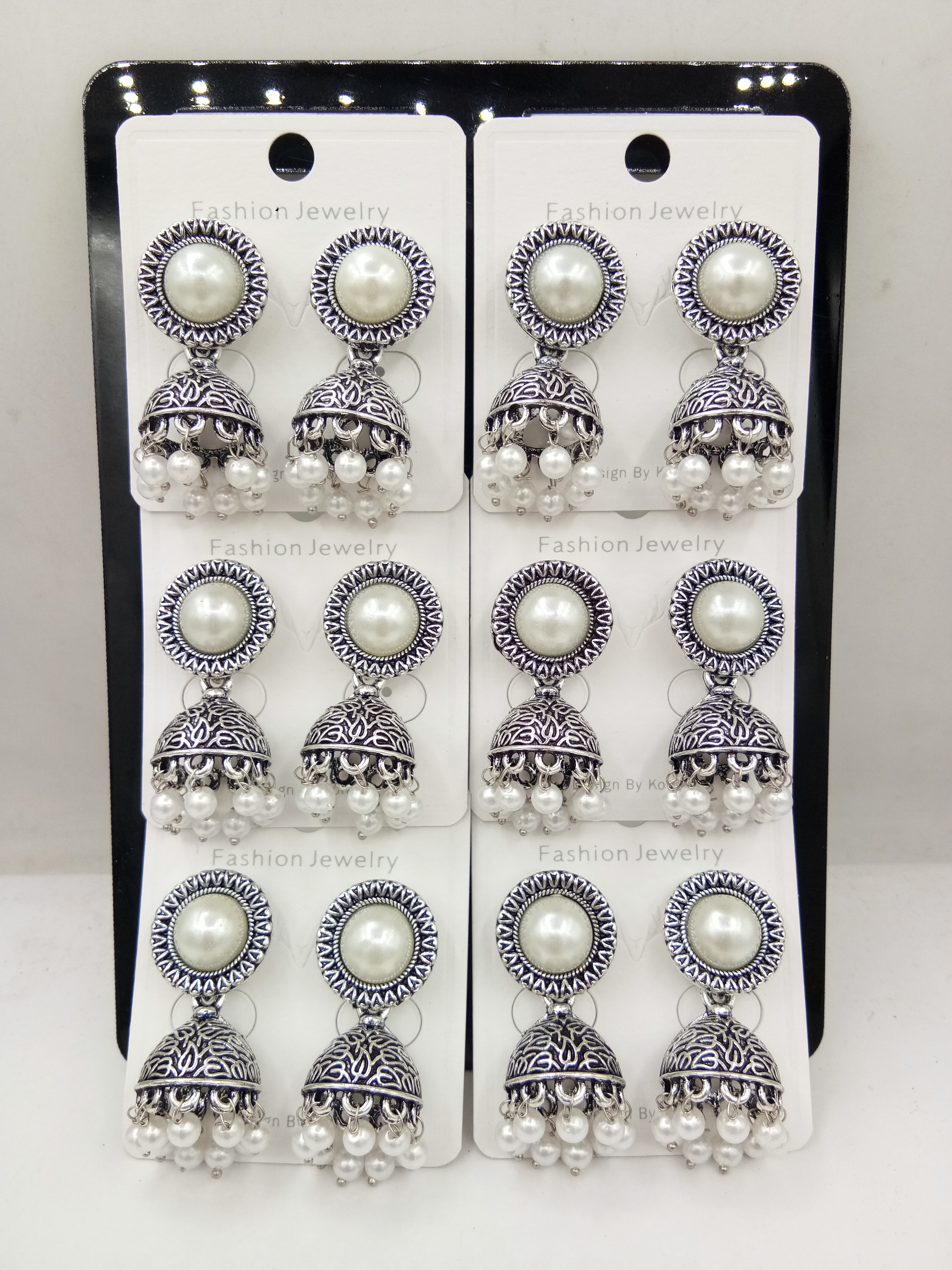 GERMAN SILVER WT BEDKI 6 PAIR TRAY JHUMKI - 526304