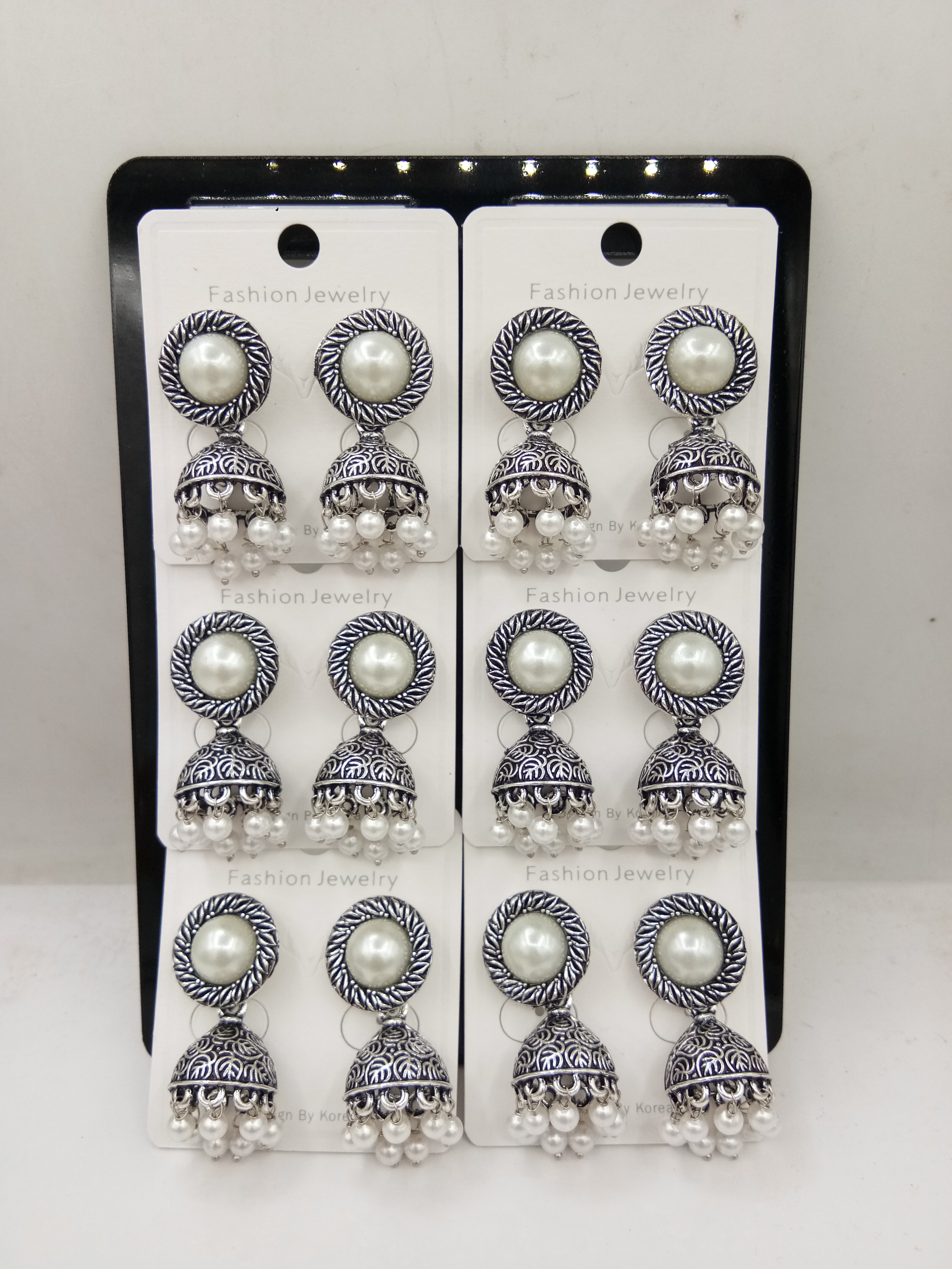 GERMAN SILVER WT BEDKI 6 PAIR TRAY JHUMKI - 526323