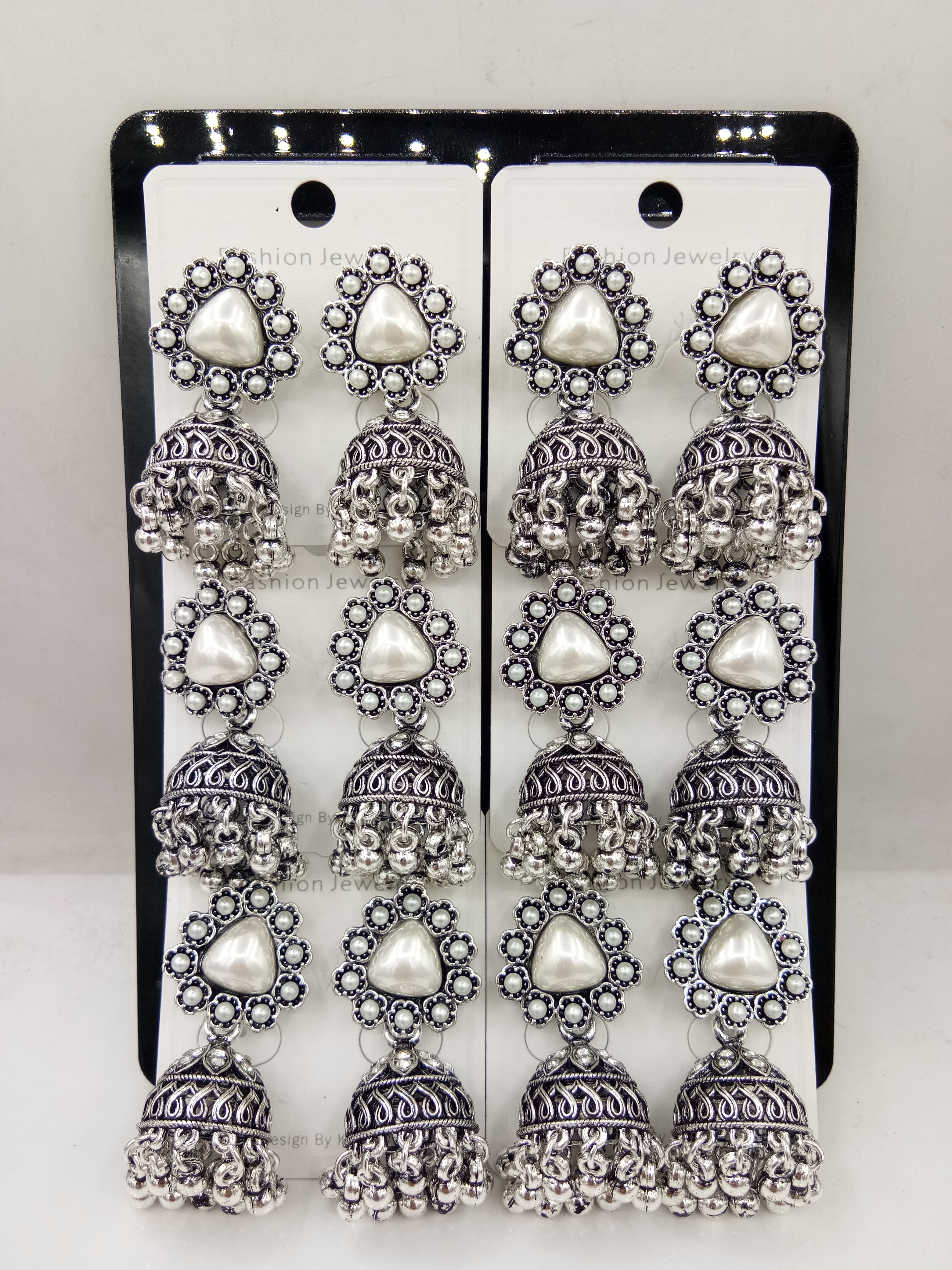 GERMAN SILVER WT BEDKI 6 PAIR TRAY JHUMKI - 526334
