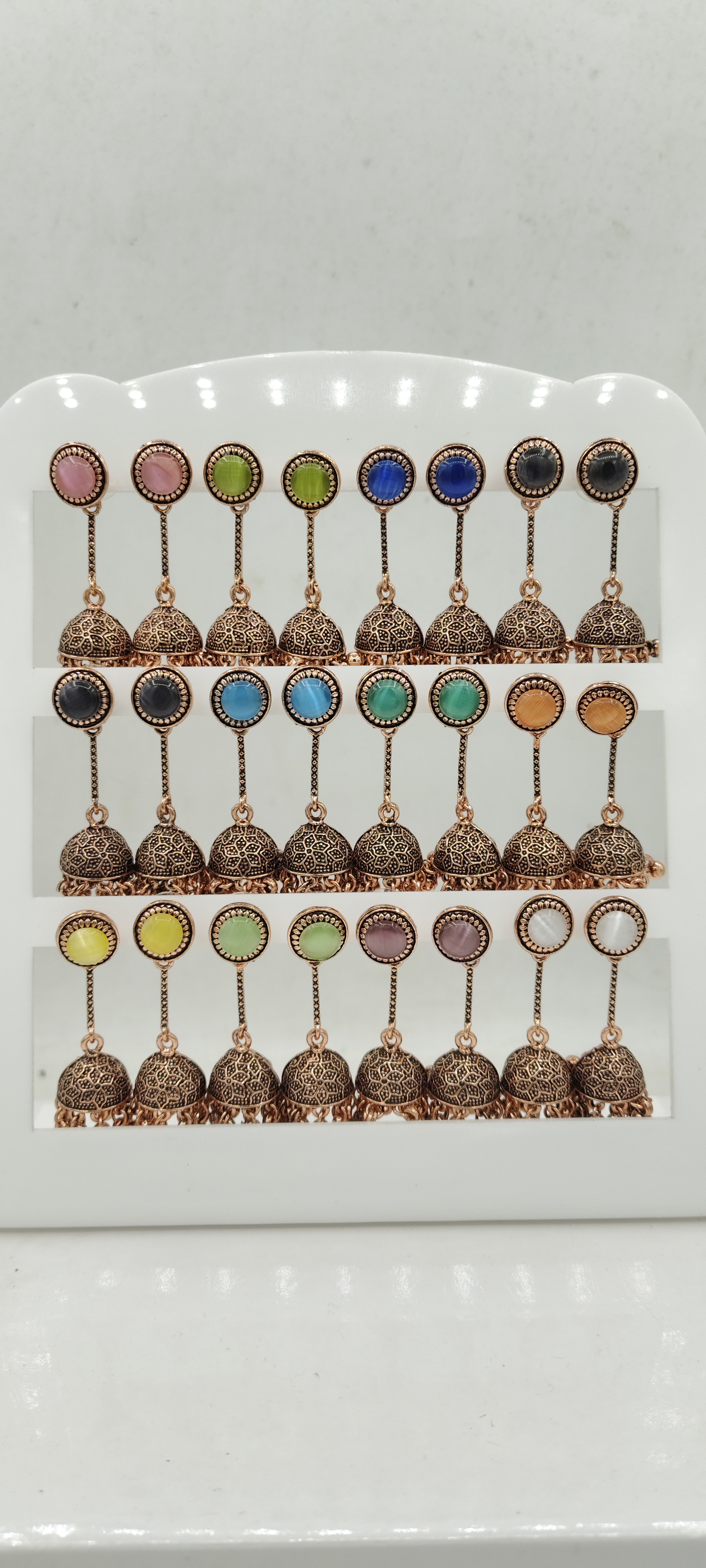 COPPER ANTIQUE CLR MONALISA 12 PAIR TRAY JHUMKI - 526398