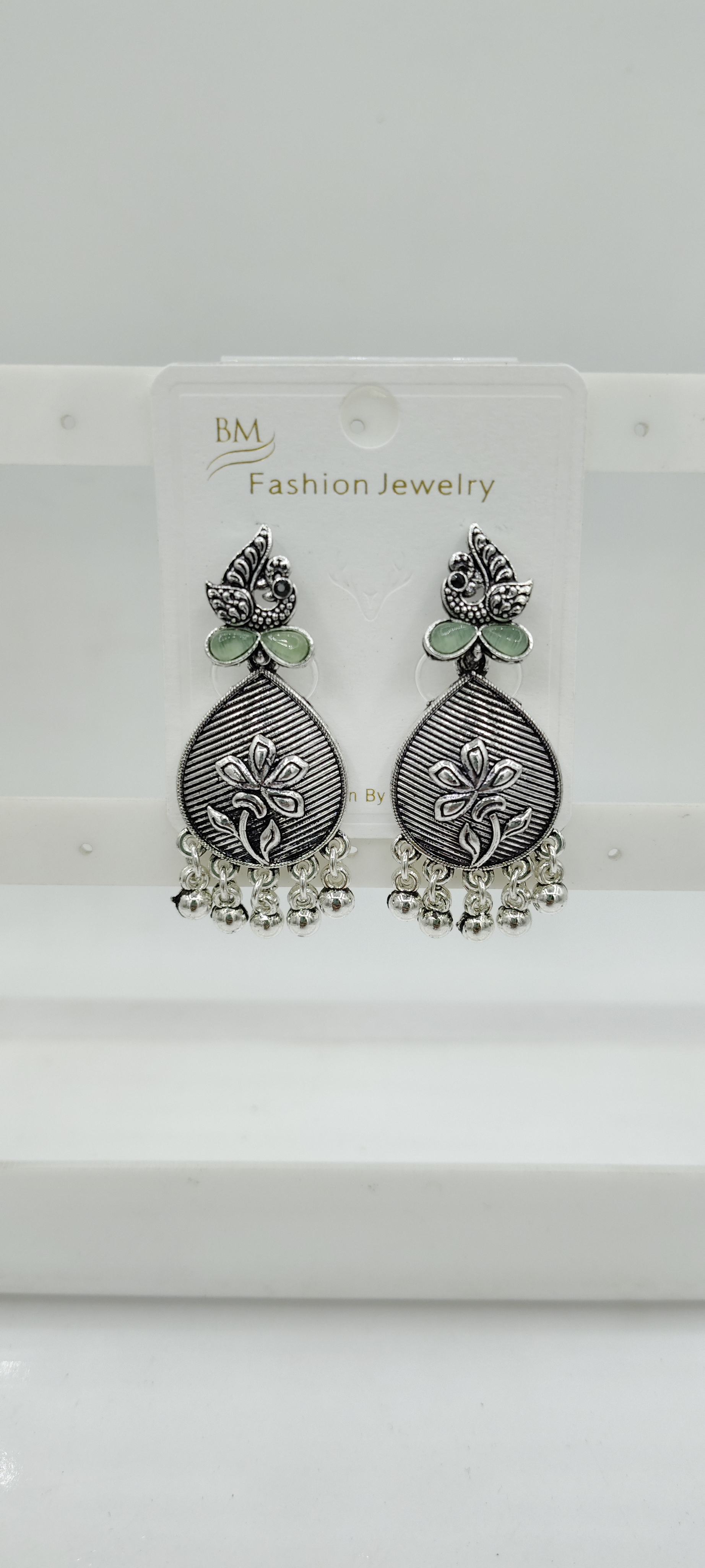 GERMAN SILVER ANTIQUE CLR MONALISA BAJRI FITTING EARRINGS - 527175