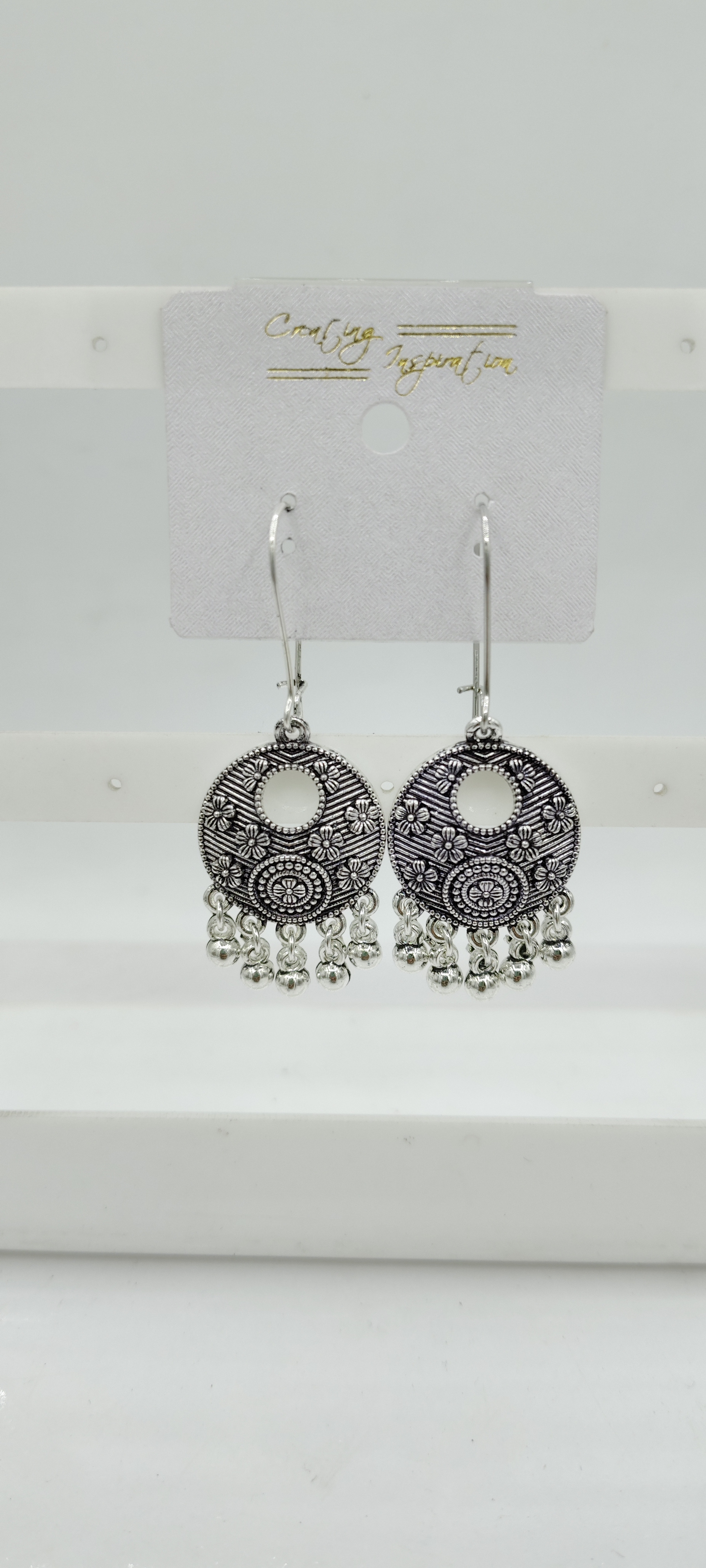 GERMAN SILVER ANTIQUE PLAIN AKDA BAJRI FITTING EARRINGS - 527186