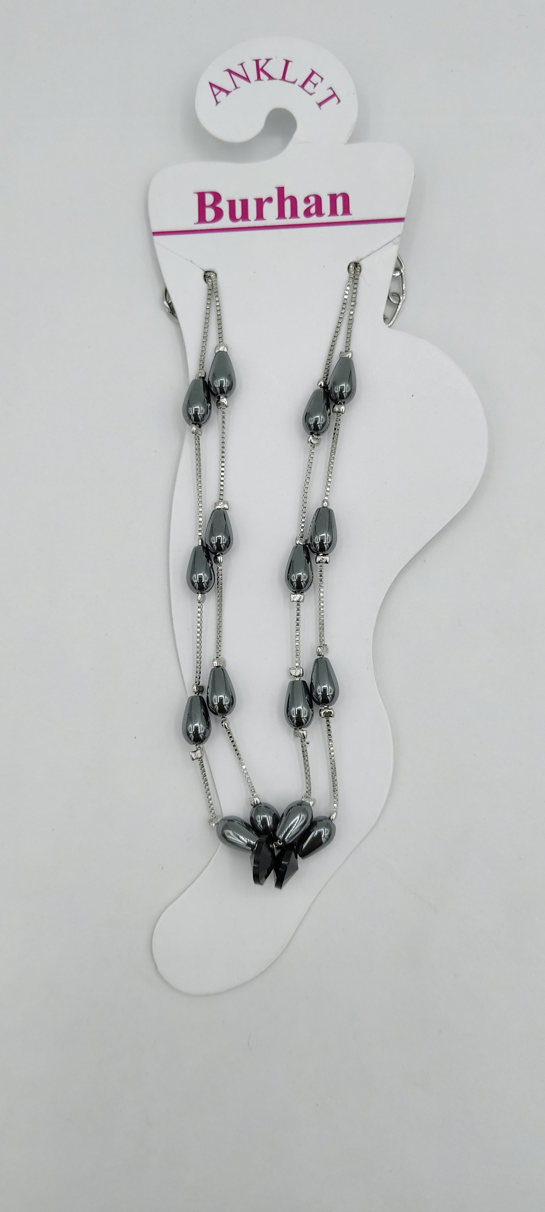 RODIUM CHAIN BLACK BEEDS PAYAL - 0086