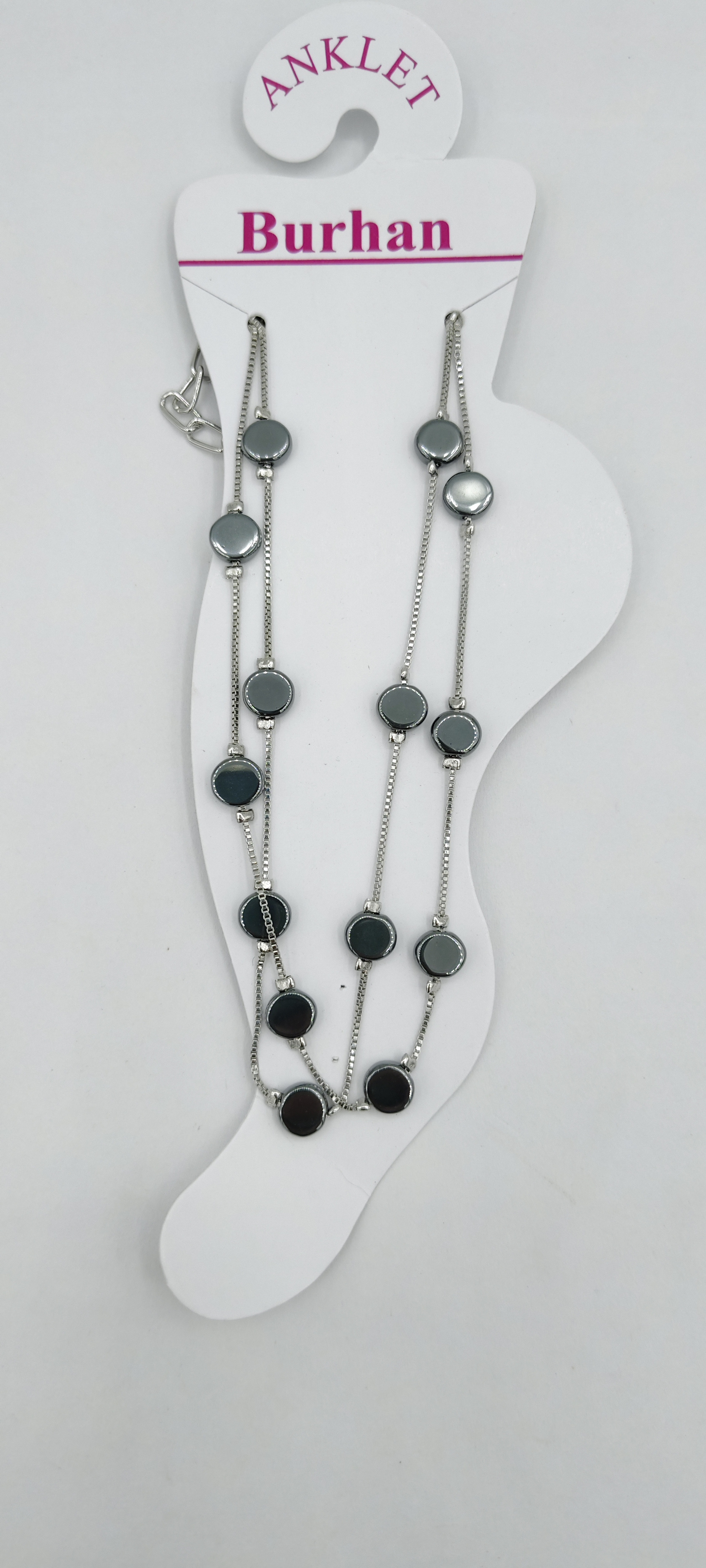 RODIUM CHAIN BLACK BEEDS PAYAL - 0087