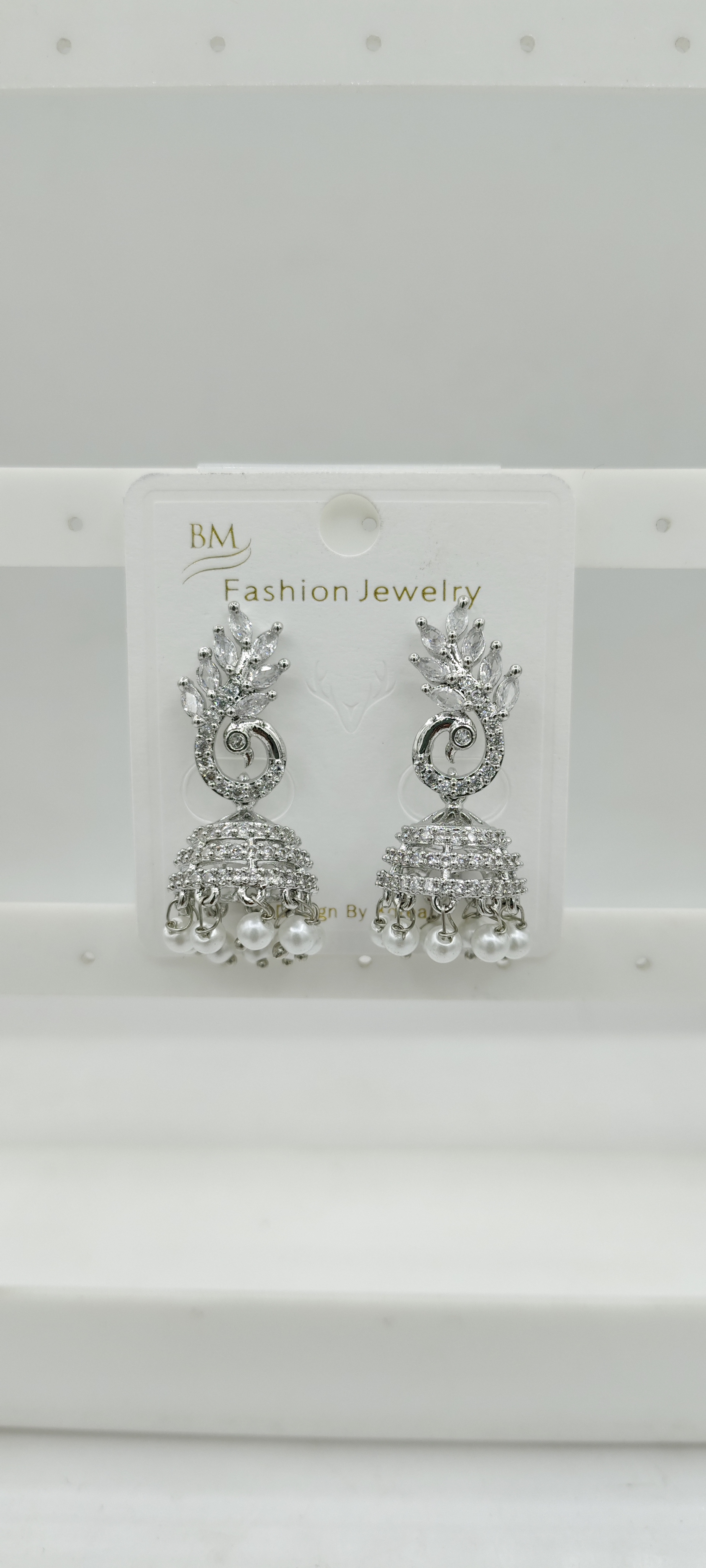 AD RODIUM WHITE JHUMKI - 21172 NX