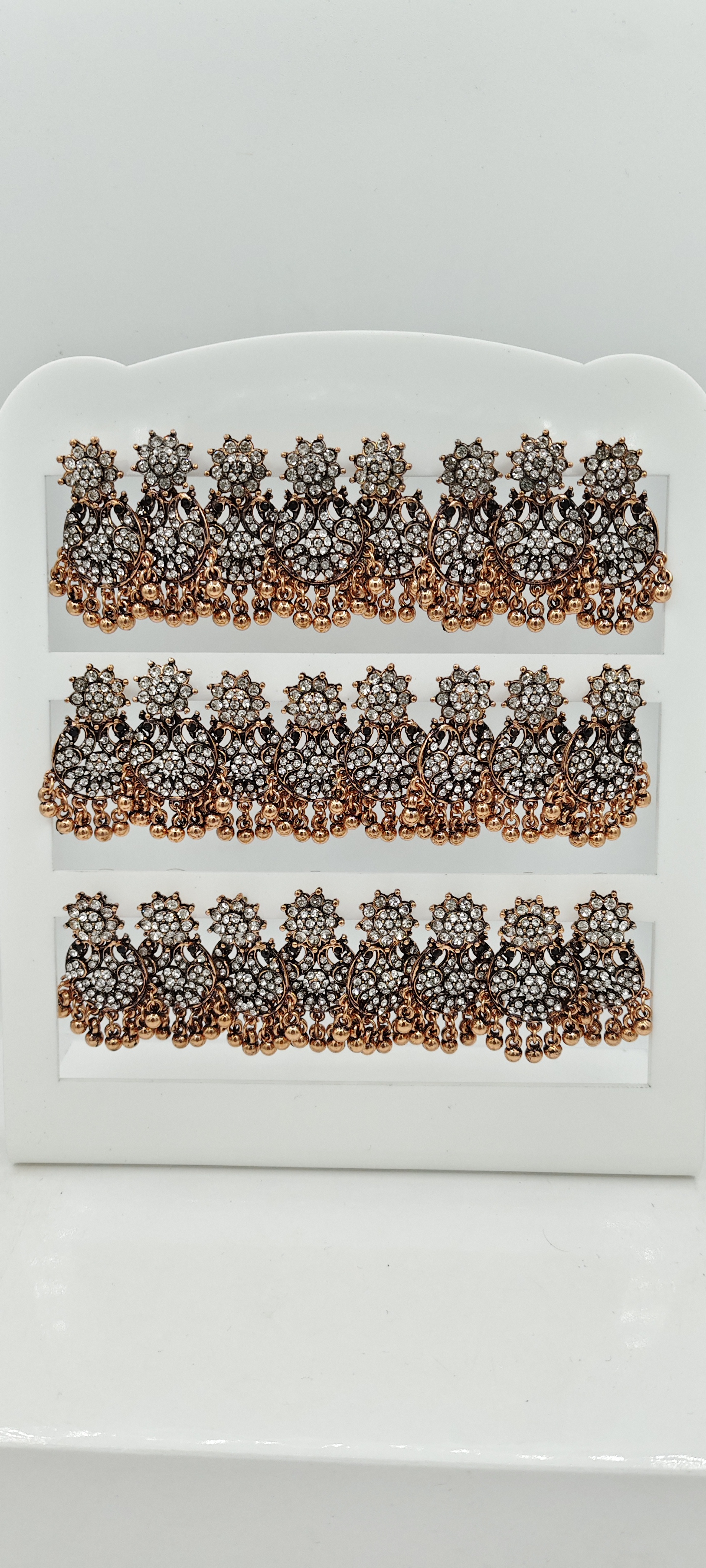 COPPER ANTIQUE WT STN BAJRI 12 TRAY EARRINGS - 525983