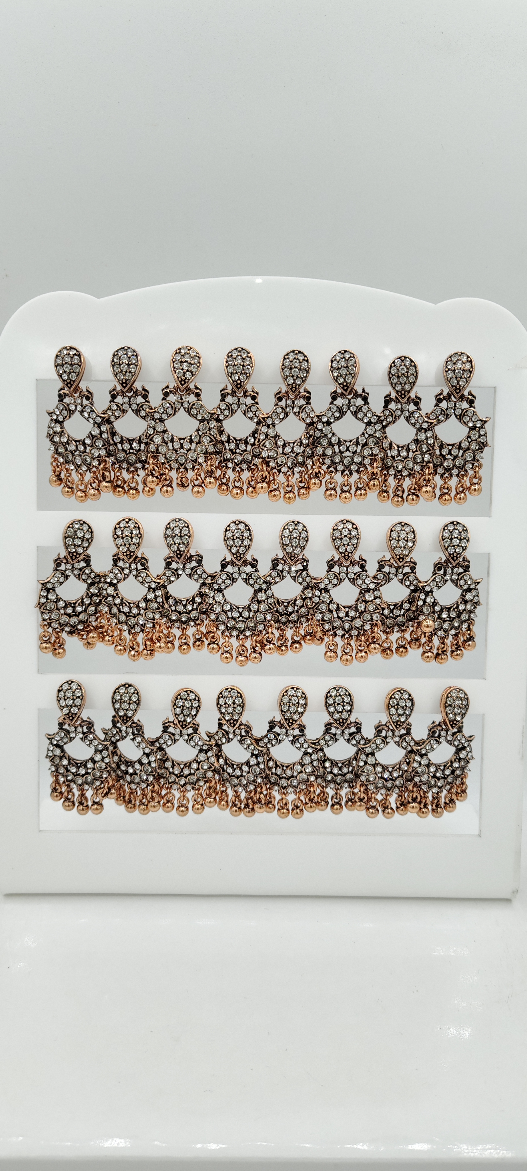 COPPER ANTIQUE WT STONE BAJRI 12 TRAY EARRINGS - 525906