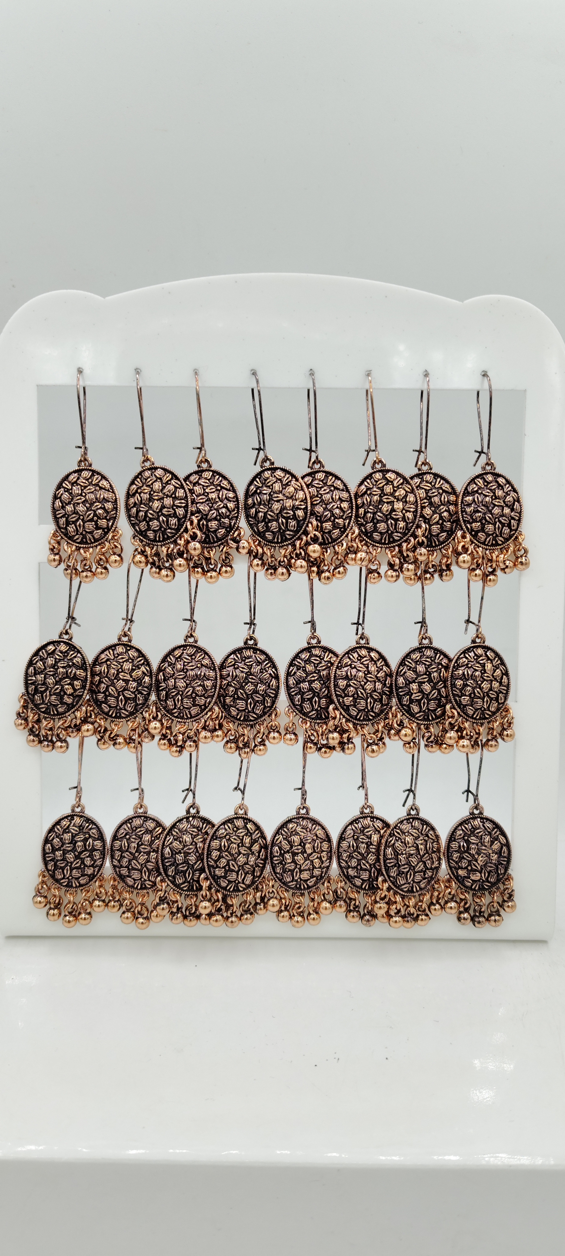 COPPER ANTIQUE PLAIN AKDA 12 TRAY BAJRI FITTING EARRINGS - 527190