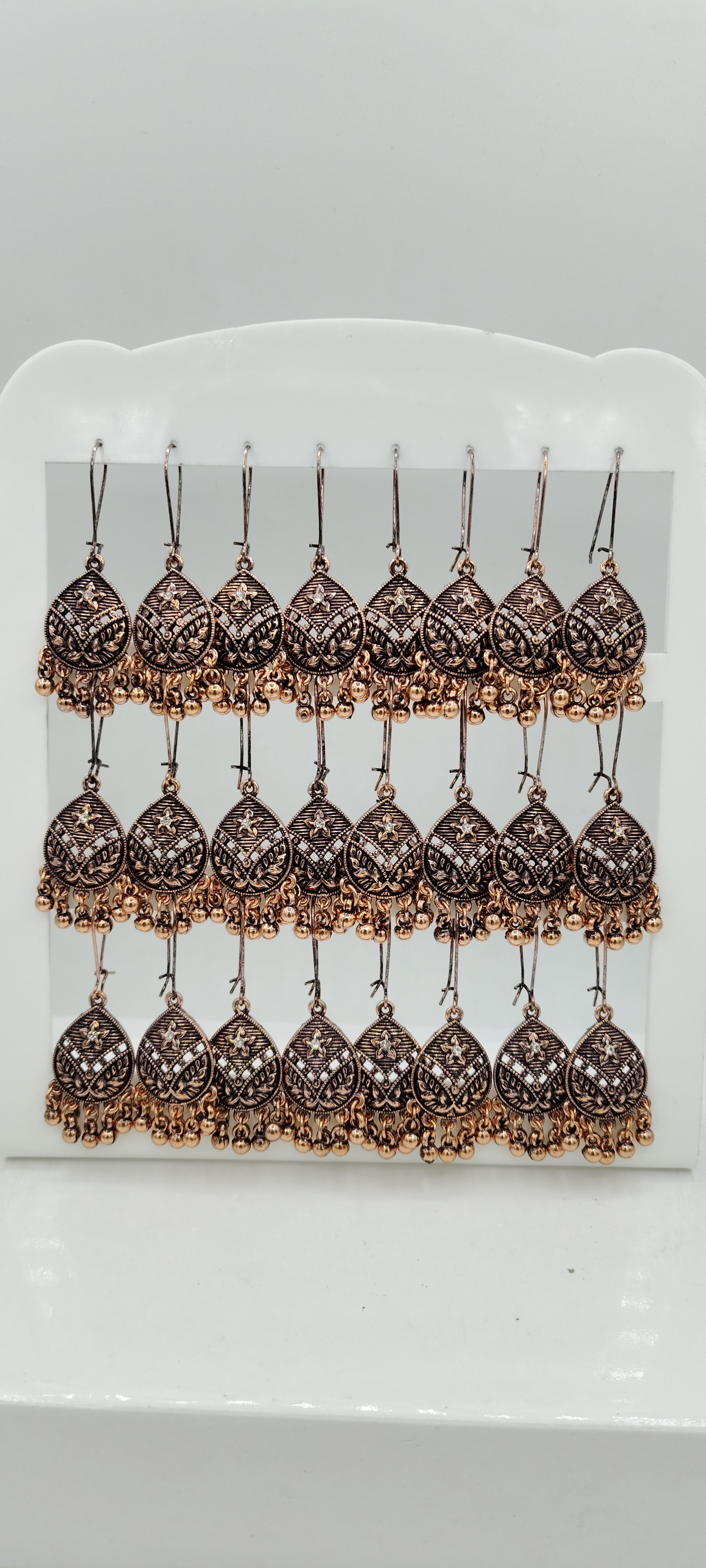 COPPER ANTIQUE PLAIN AKDA 12 TRAY BAJRI EARRINGS - 527193