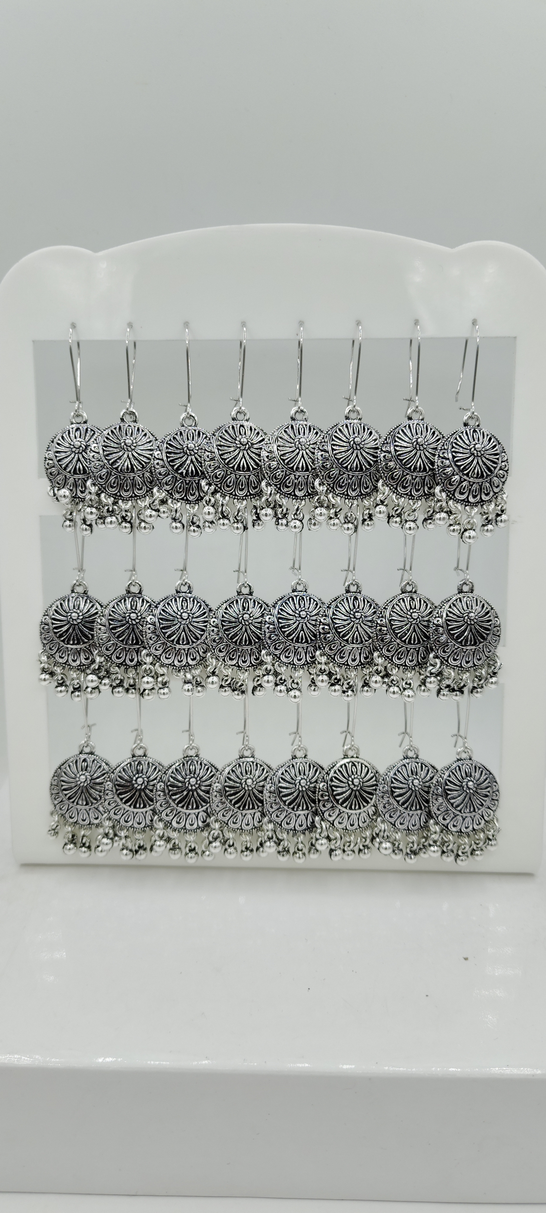 GERMAN SILVER ANTIQUE PLAIN AKDA 12 TRAY BAJRI FITTING EARRINGS - 527228