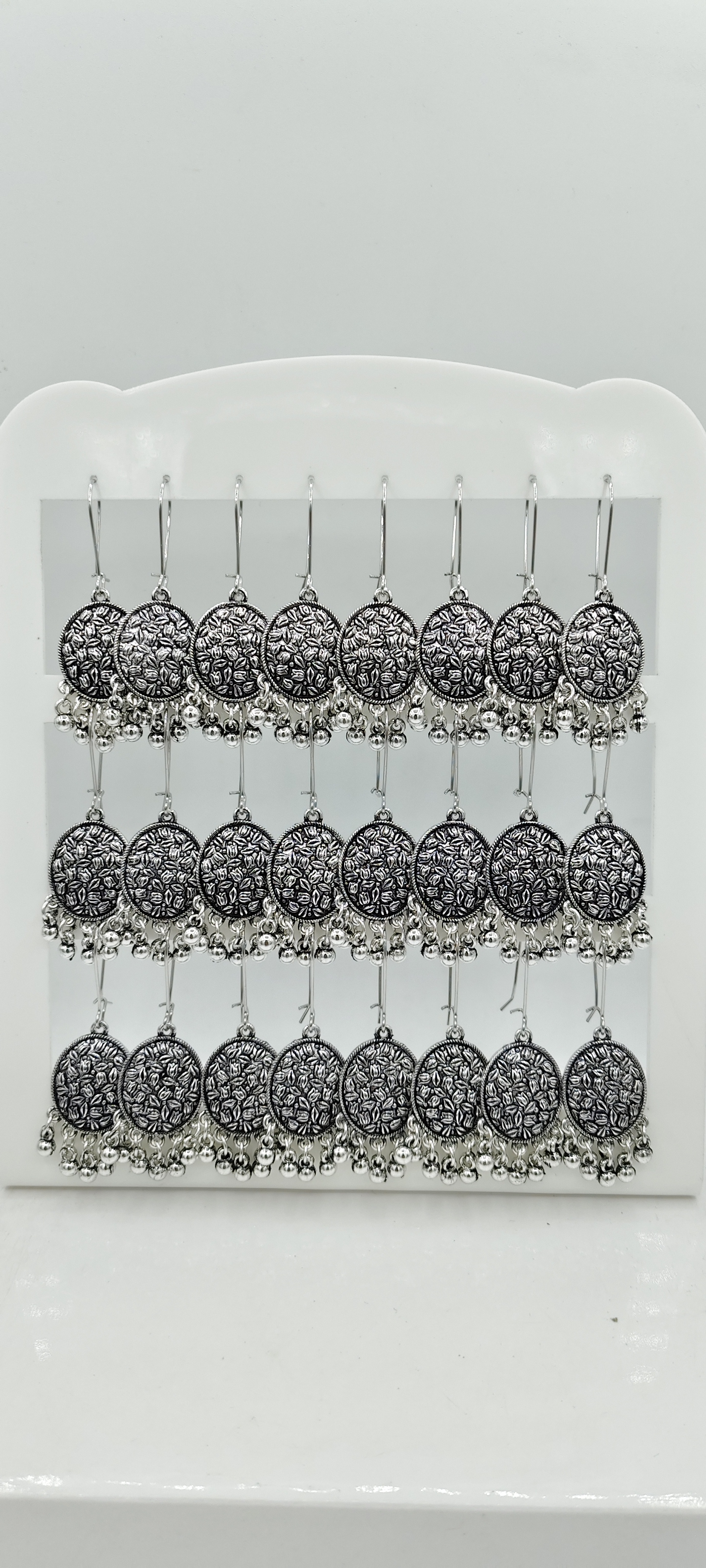 GERMAN SILVER ANTIQUE PLAIN AKDA 12 TRAY BAJRI FITTING EARRINGS - 527190