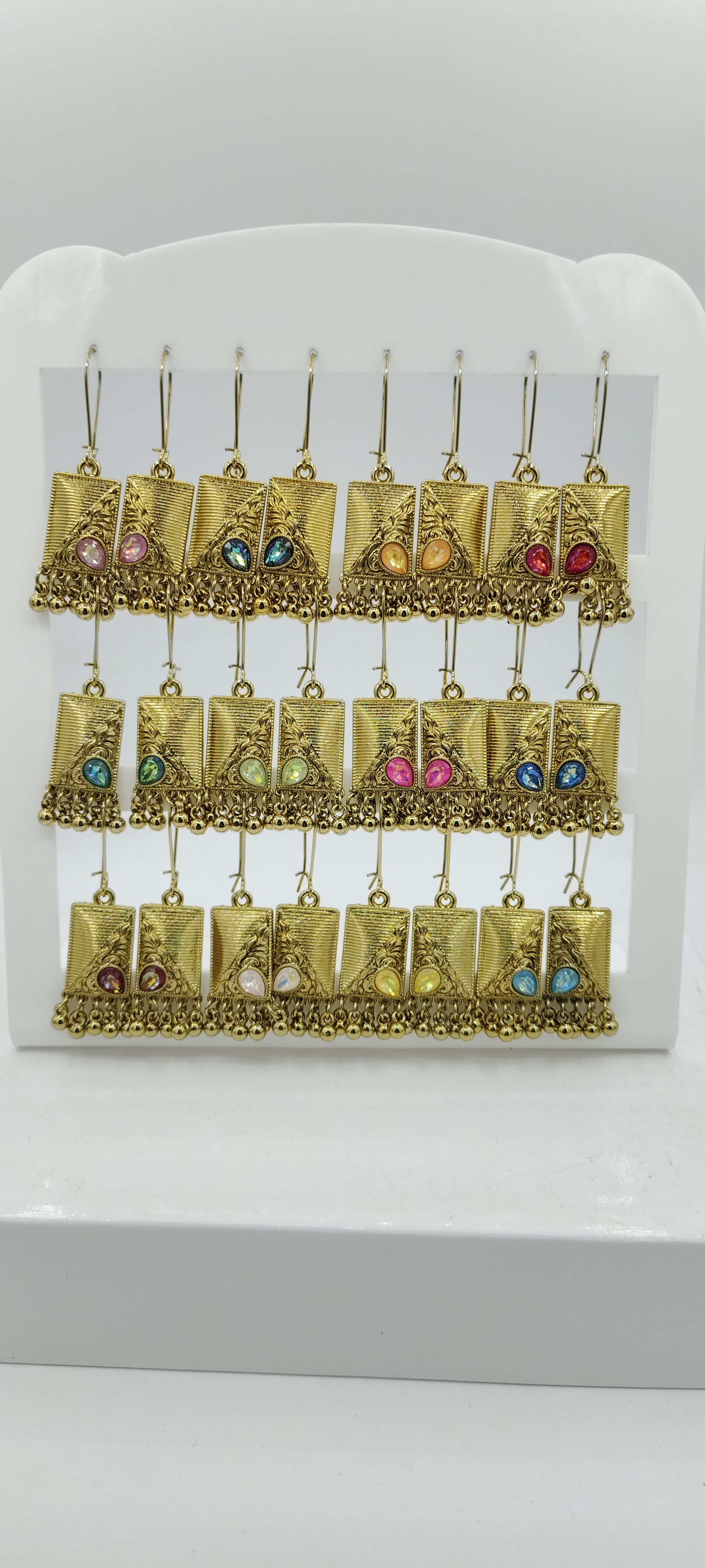 MEHENDI ANTIQUE COLOR ASSST PLAIN AKDA 12 PAIR TRAY BAJRI EARRINGS - 527189