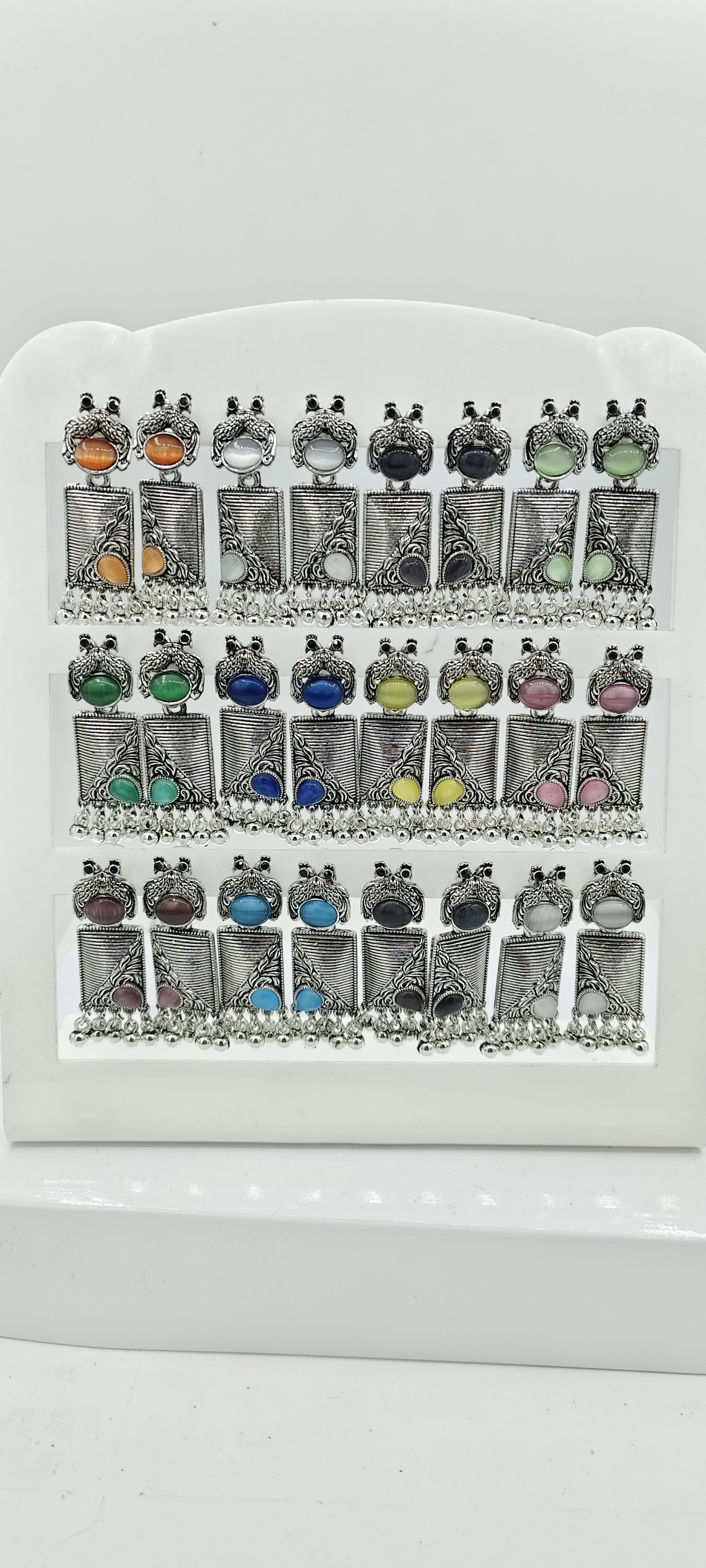 GERMAN SILVER ANTIQUE CLR MONALISA 12 PAIR TRAY BAJRI FITTING EARRINGS - 527178