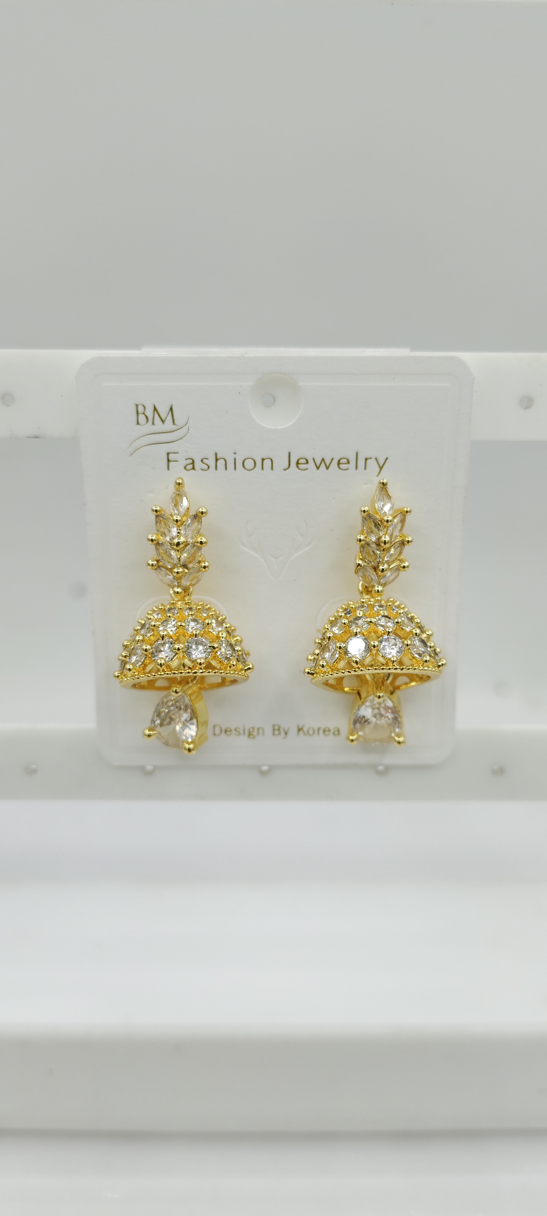 AD YELLOW GOLD WHITE JHUMKI - 21102 NX