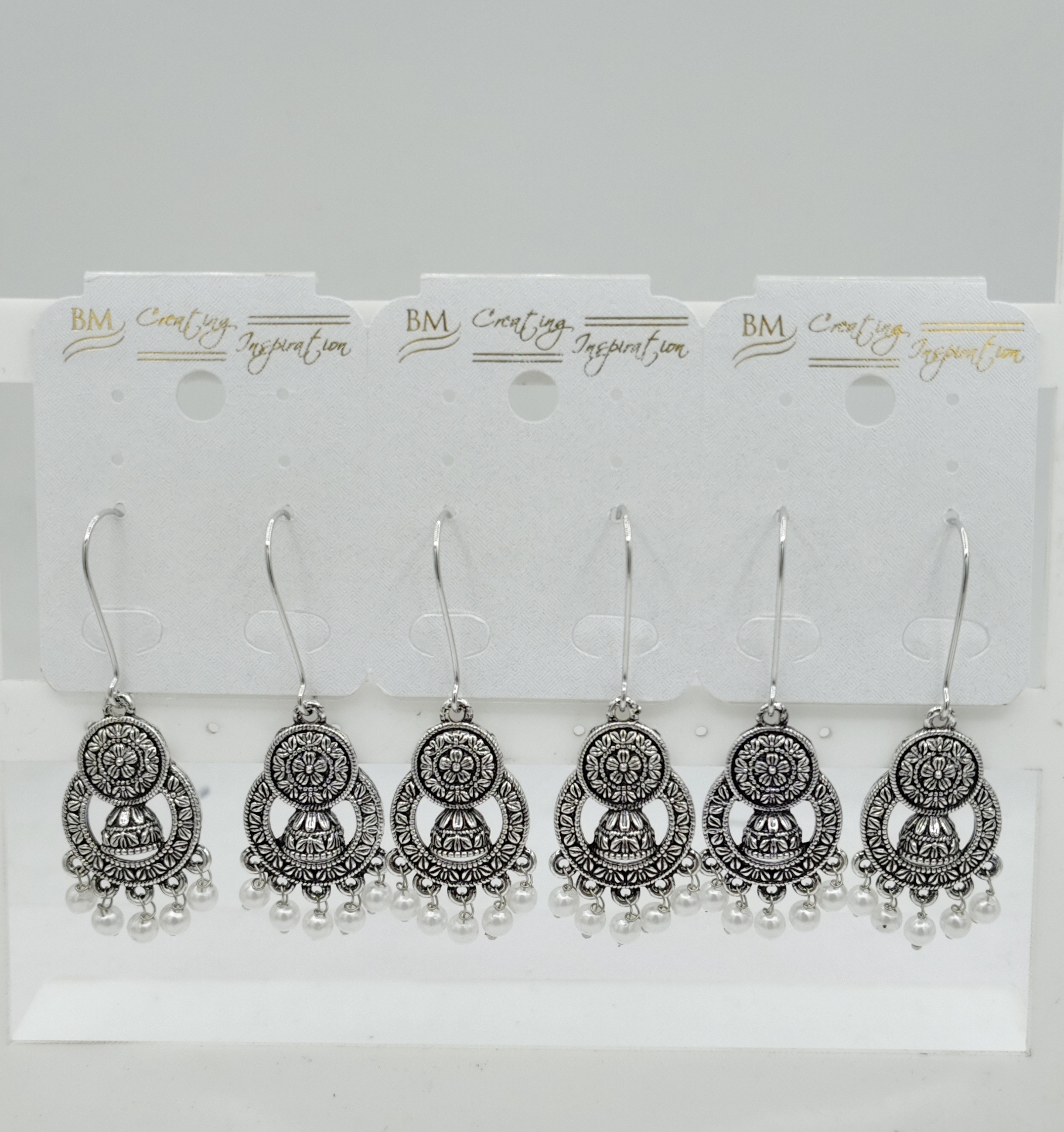 GERMAN SILVER BAJRI 3 PAIR PLAIN AKDA EARRINGS - 522556