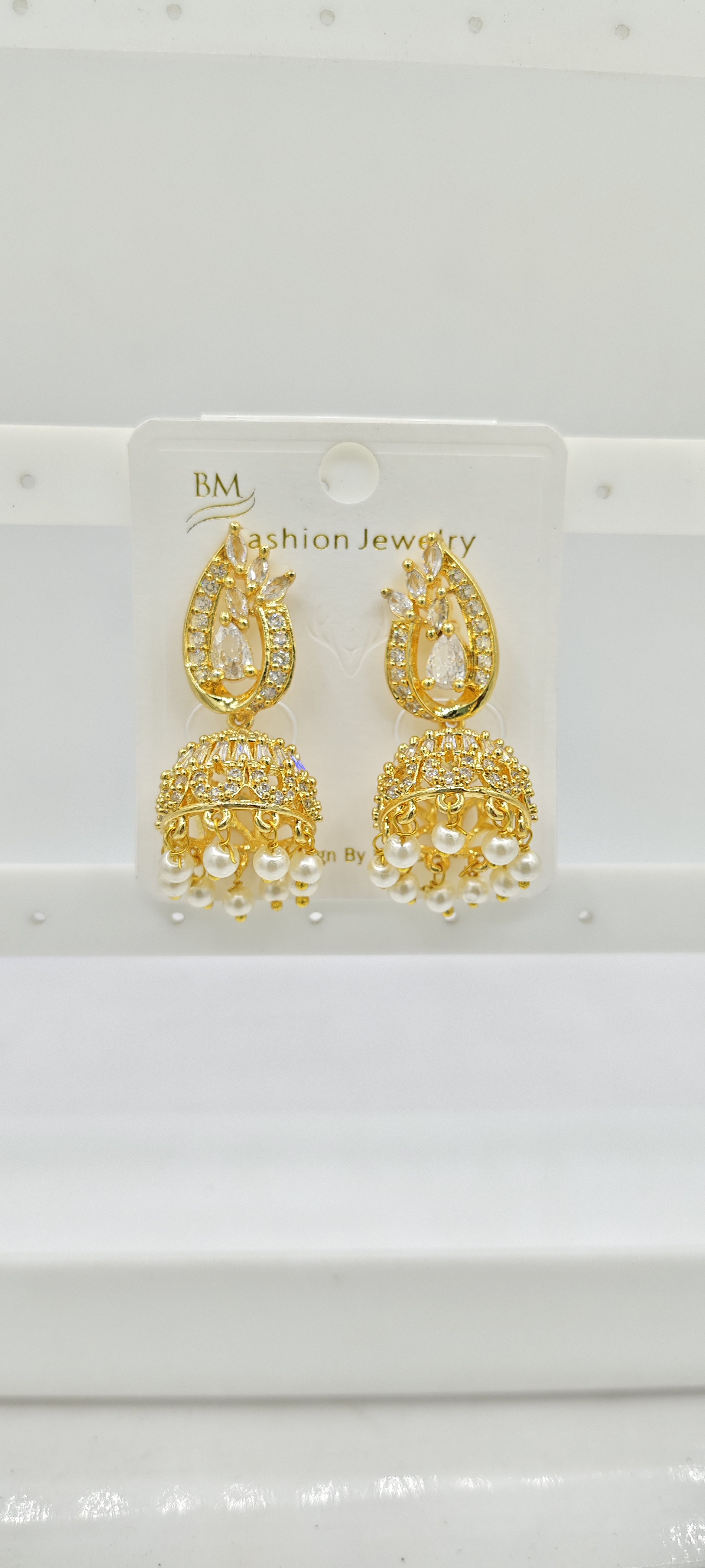 AD YELLOW GOLD WHITE JHUMKI - 21666 NX