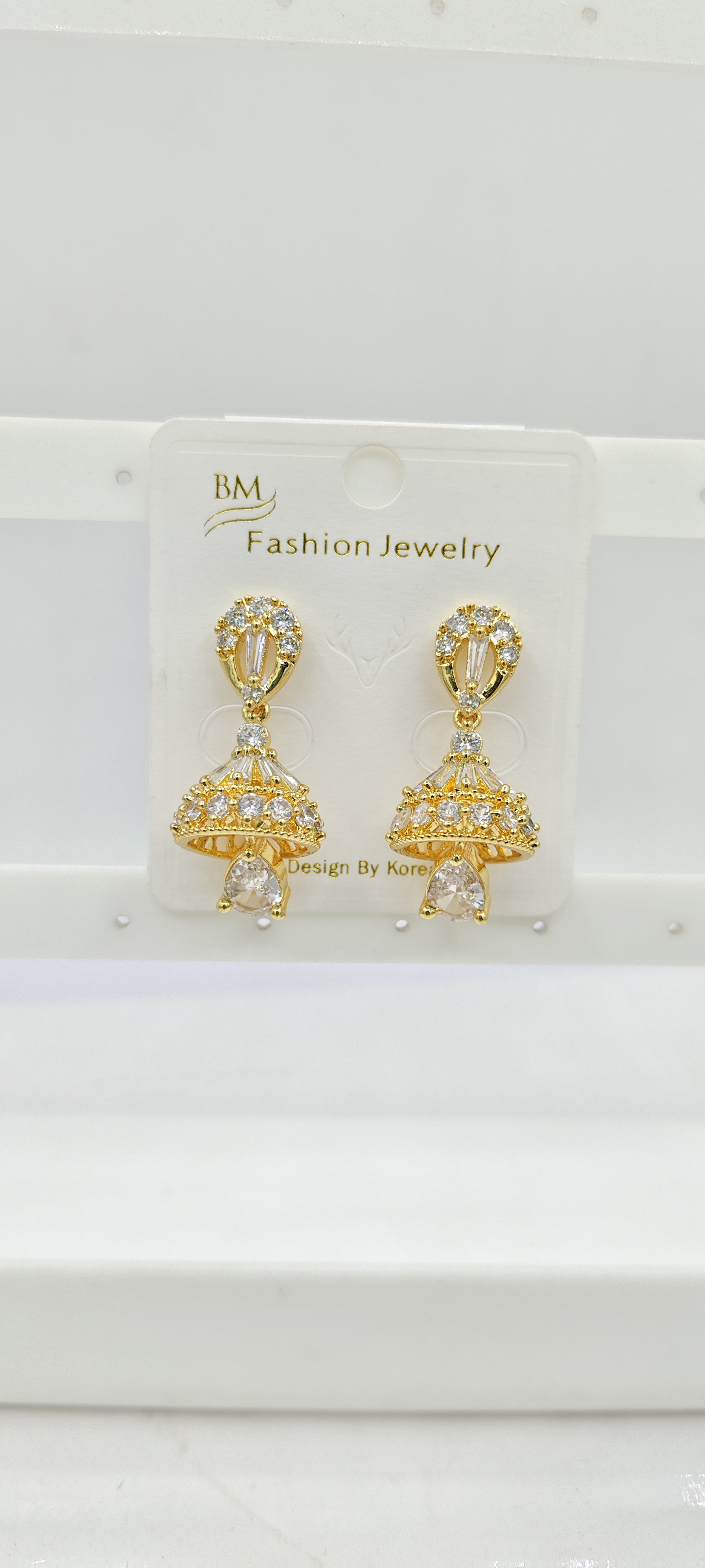 AD YELLOW GOLD WHITE JHUMKI - 21319 NX