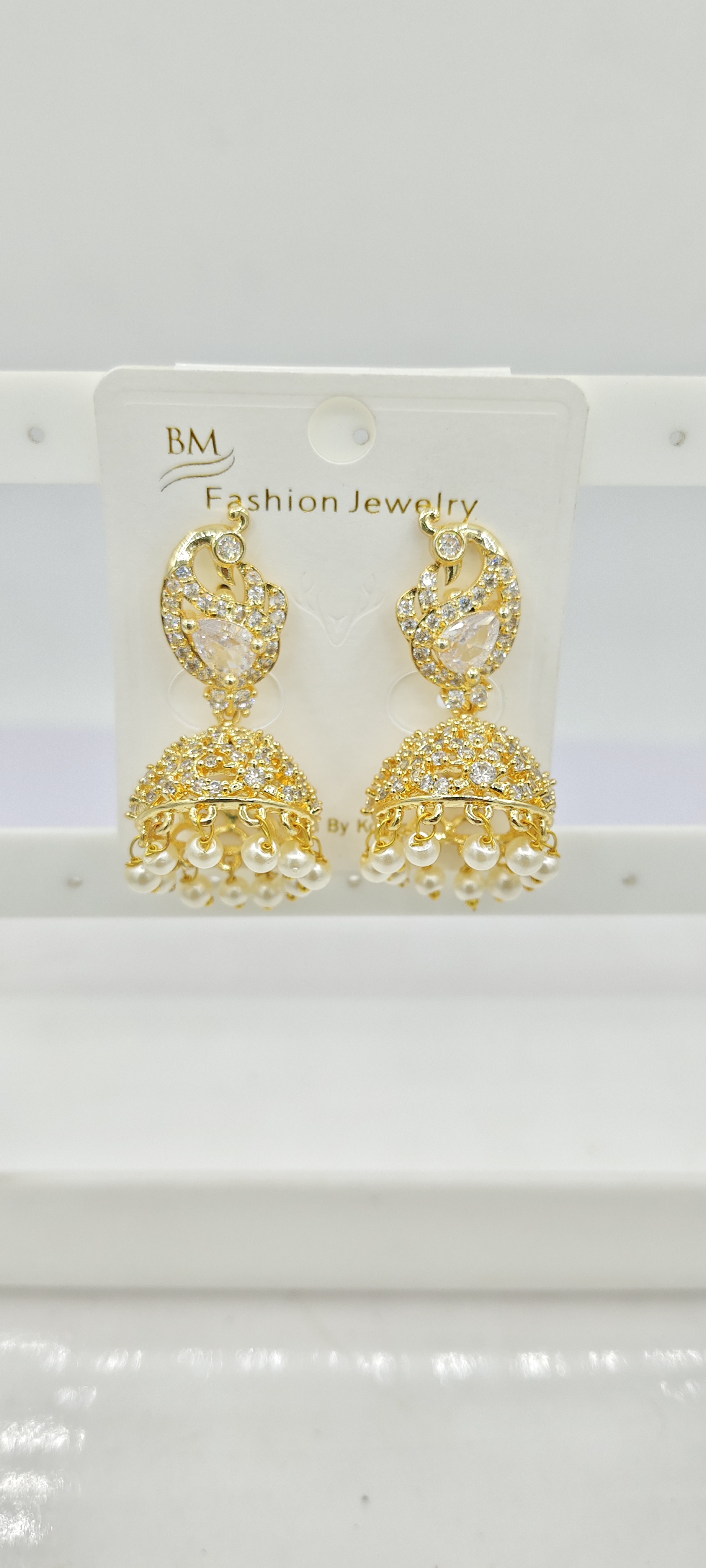 AD YELLOW GOLD WHITE JHUMKI - 21611 NX